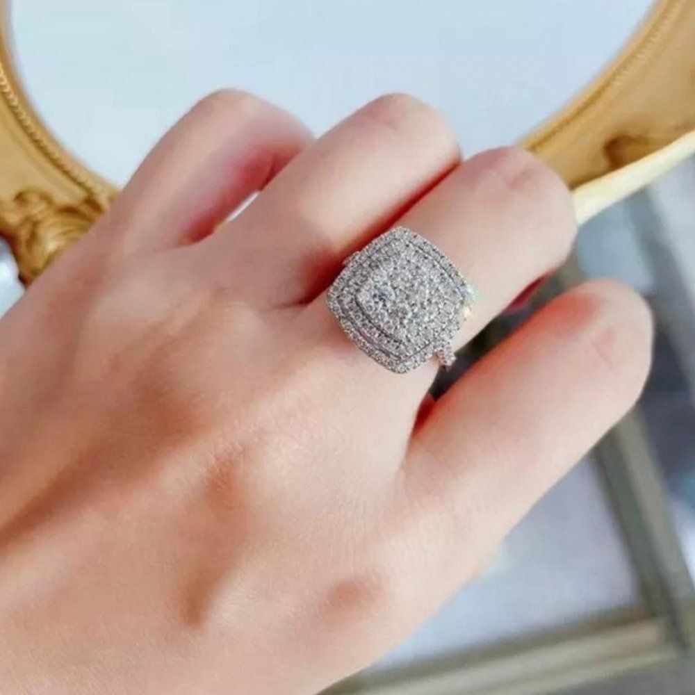WEDDING RING BRIDAL RING ENGAGMENT RING PRINCESS CUT - Picture 7 of 7
